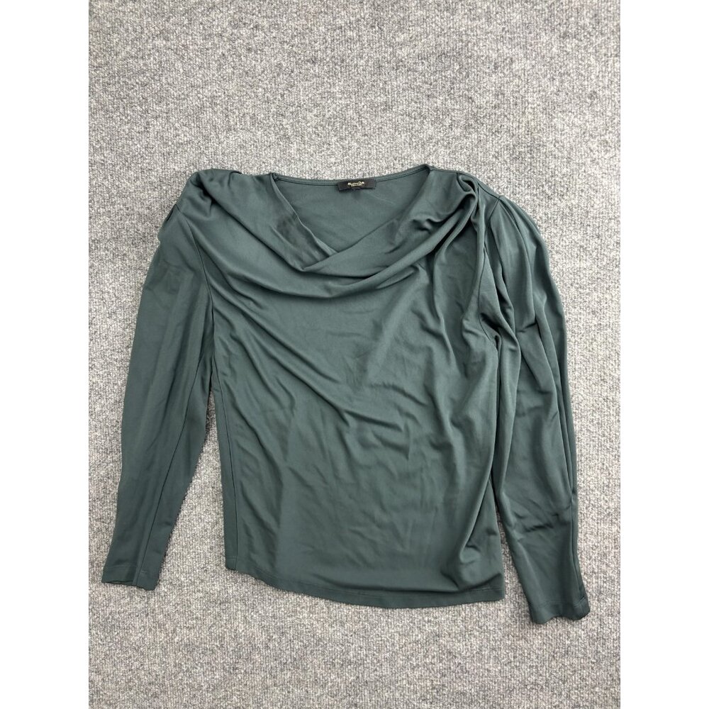 Massimo Dutti Blouse Womens XS Green Cowl Neck Long Sleeve Draped Viscose Top